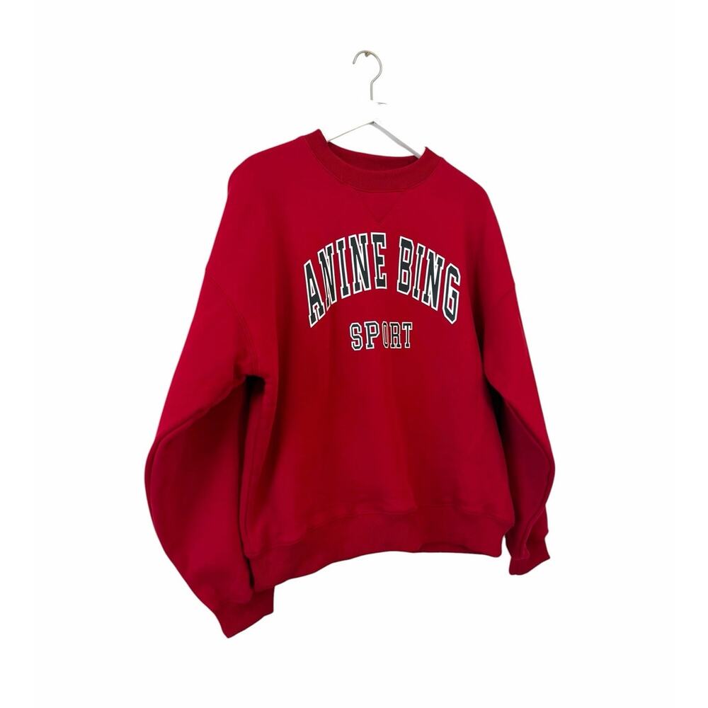 Anine Bing Sport Red Graphic Crewneck Sweatshirt Size Small 100% Cotton - Picture 3 of 11